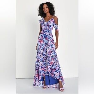 Lulu’s Floral Print Chiffon Maxi Dress